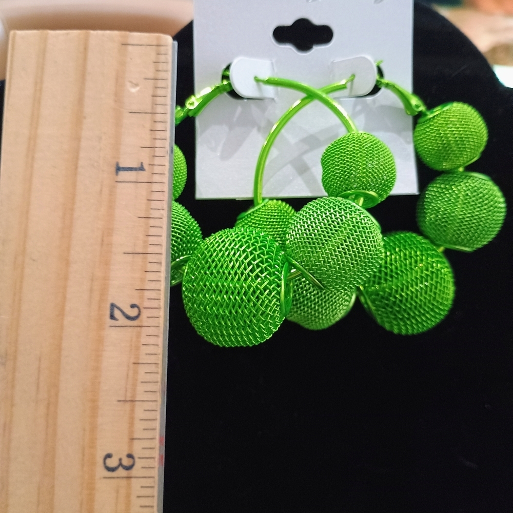 Vibrant Green Hoop Earrings - Picture 2 of 2
